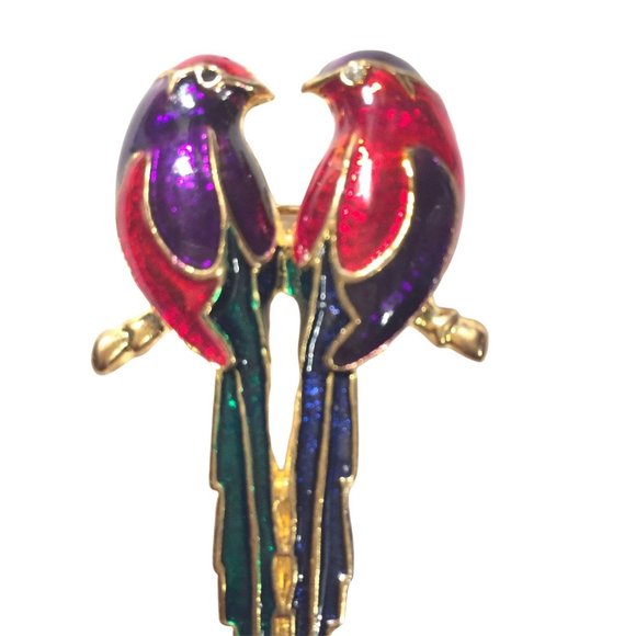 Macaw Parrot Pin Colorful Bird Enameled Brooch Exotic Vintage Red Blue Purple - Picture 2 of 4